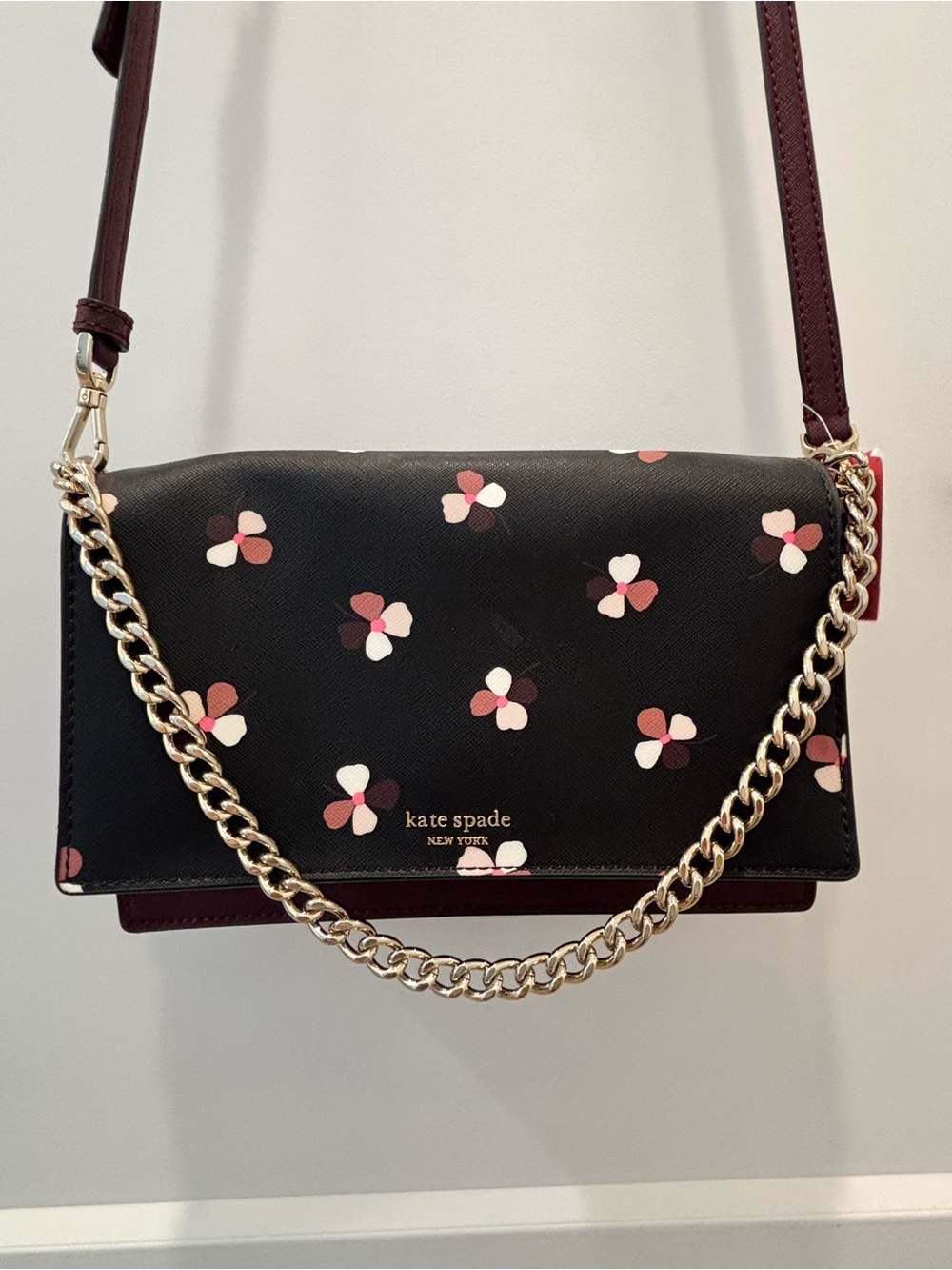 kate spade Navy/Plum Floral Chain Crossbody with Pink Accents
